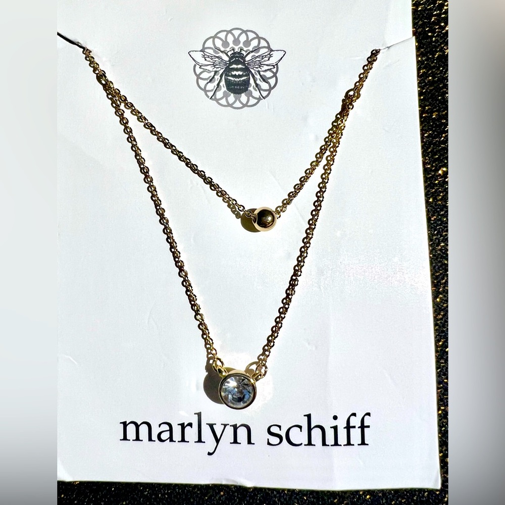 MARLYN SCHIFF Double Layered 18” Necklace - Dainty Gold Tone with Sparkle - NEW
